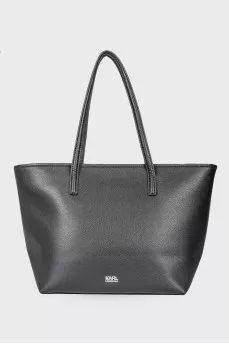 Leather bag with brand logo
