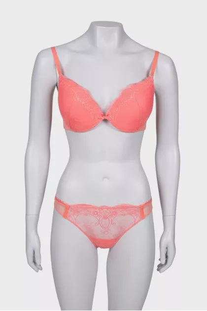 Coral lace lingerie, with tag