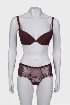 Purple lace lingerie with roses, with tag