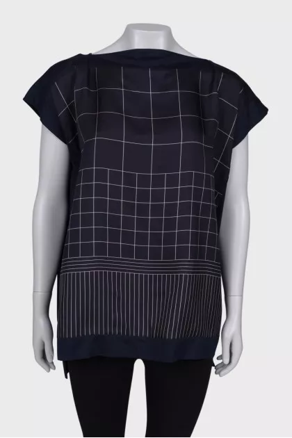 Navy check blouse