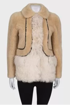 Combined cropped fur coat