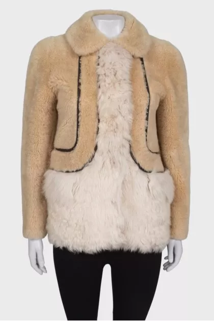Combined cropped fur coat