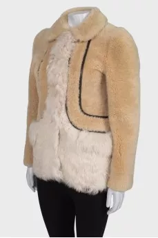 Combined cropped fur coat