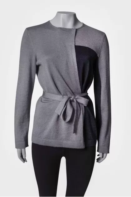 Black and gray belted cardigan