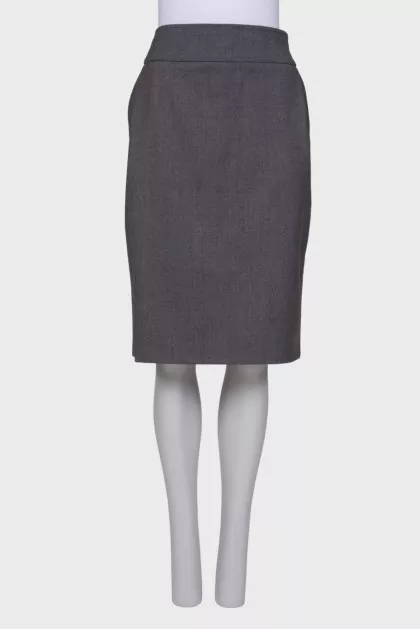 Gray wool straight skirt