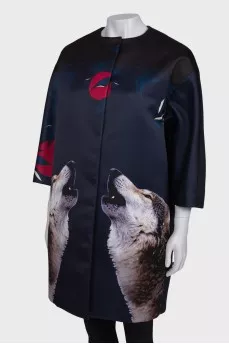 Navy blue printed coat