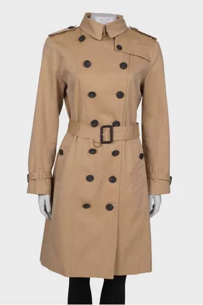 Beige double-breasted trench coat