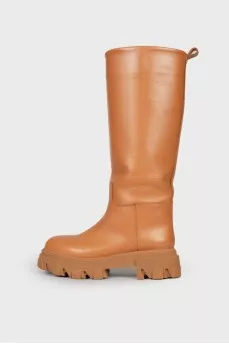 Brown leather boots