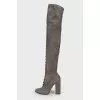 Graphite lace-up over the knee boots