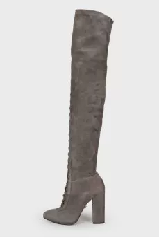 Graphite lace-up over the knee boots