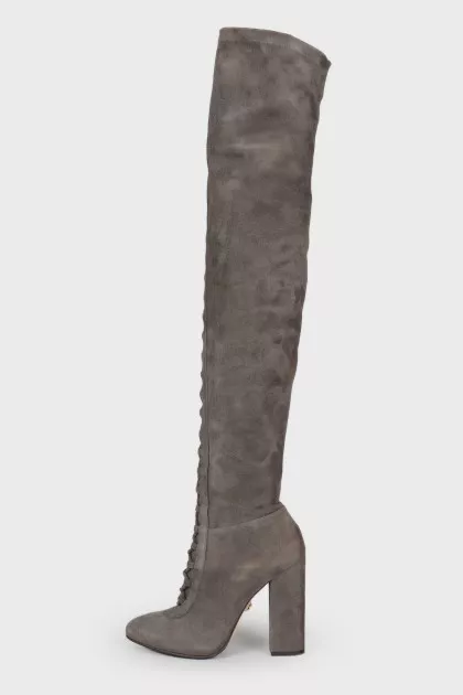 Graphite lace-up over the knee boots