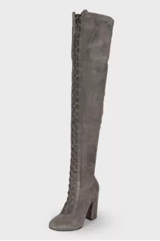 Graphite lace-up over the knee boots