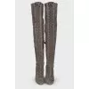 Graphite lace-up over the knee boots