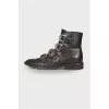 Leather boots with rhinestones