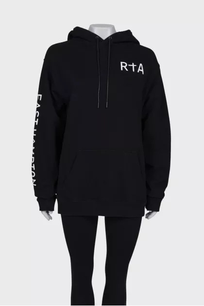 Black hoodie with brand logo