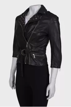 Leather jacket with stds om the collar 
