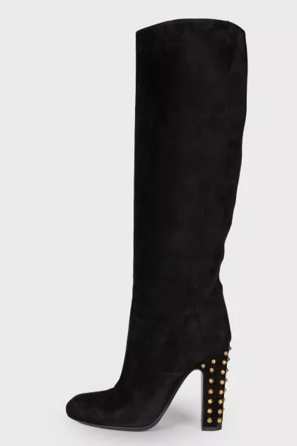 Studded heeled suede boots