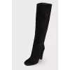 Studded heeled suede boots