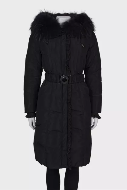 Black down jacket with ruffles