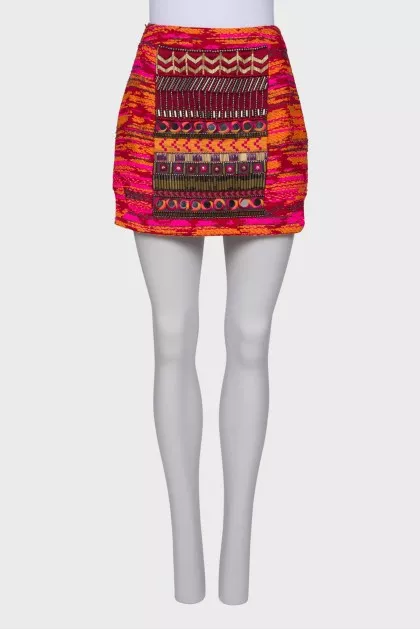 Combined skirt with embroidered rhinestones