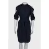 Off shoulder navy blue dress