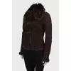 Dark brown sheepskin coat with fur on the collar