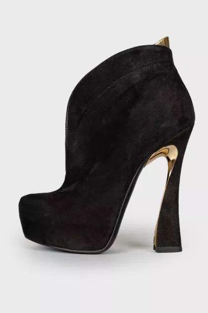 Black and gold suede ankle boots