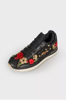 Black sneakers with embroidery
