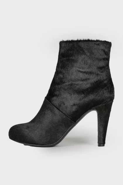 Black pony leather ankle boots