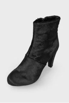 Black pony leather ankle boots