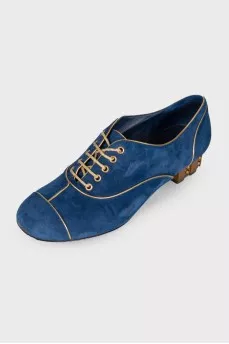 Gold and blue shoes lace-up closure