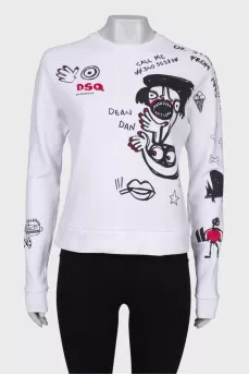 White sweatshirt in print