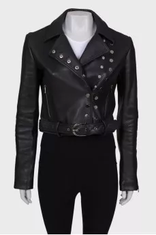 Leather jacket with silver hardware