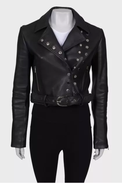 Leather jacket with silver hardware