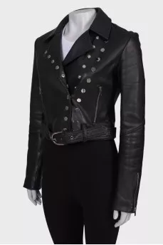 Leather jacket with silver hardware