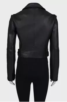 Leather jacket with silver hardware
