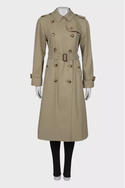 Double-breasted trench coat with waistband