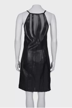 Leather dress with translucent inserts