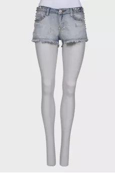 Studded denim shorts