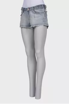 Studded denim shorts