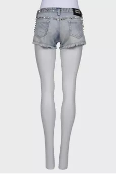 Studded denim shorts