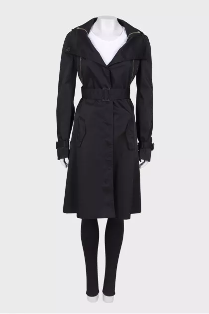 Black trench coat with embellished zip