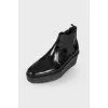 Patent leather wedge boots