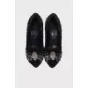 Skull tweed pumps