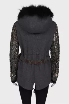 Parka with fur hood