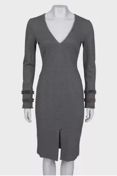 Gray dress with fringed cuffs