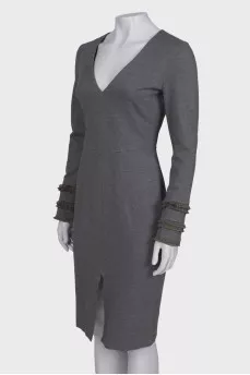 Gray dress with fringed cuffs