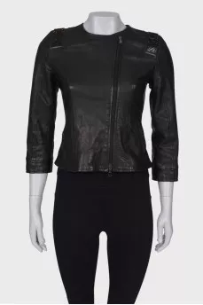 Leather jacket with rhinestones
