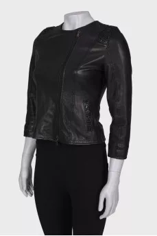Leather jacket with rhinestones