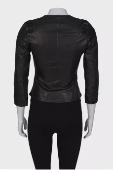 Leather jacket with rhinestones